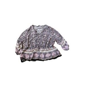 Cato Women's Floral V-neck Long Sleeve Top BOHO Size 26/28W